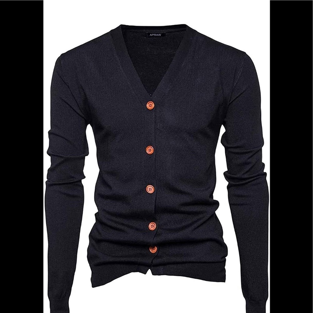 Navy blue cardigan sweater button up lightweight slim casual fit